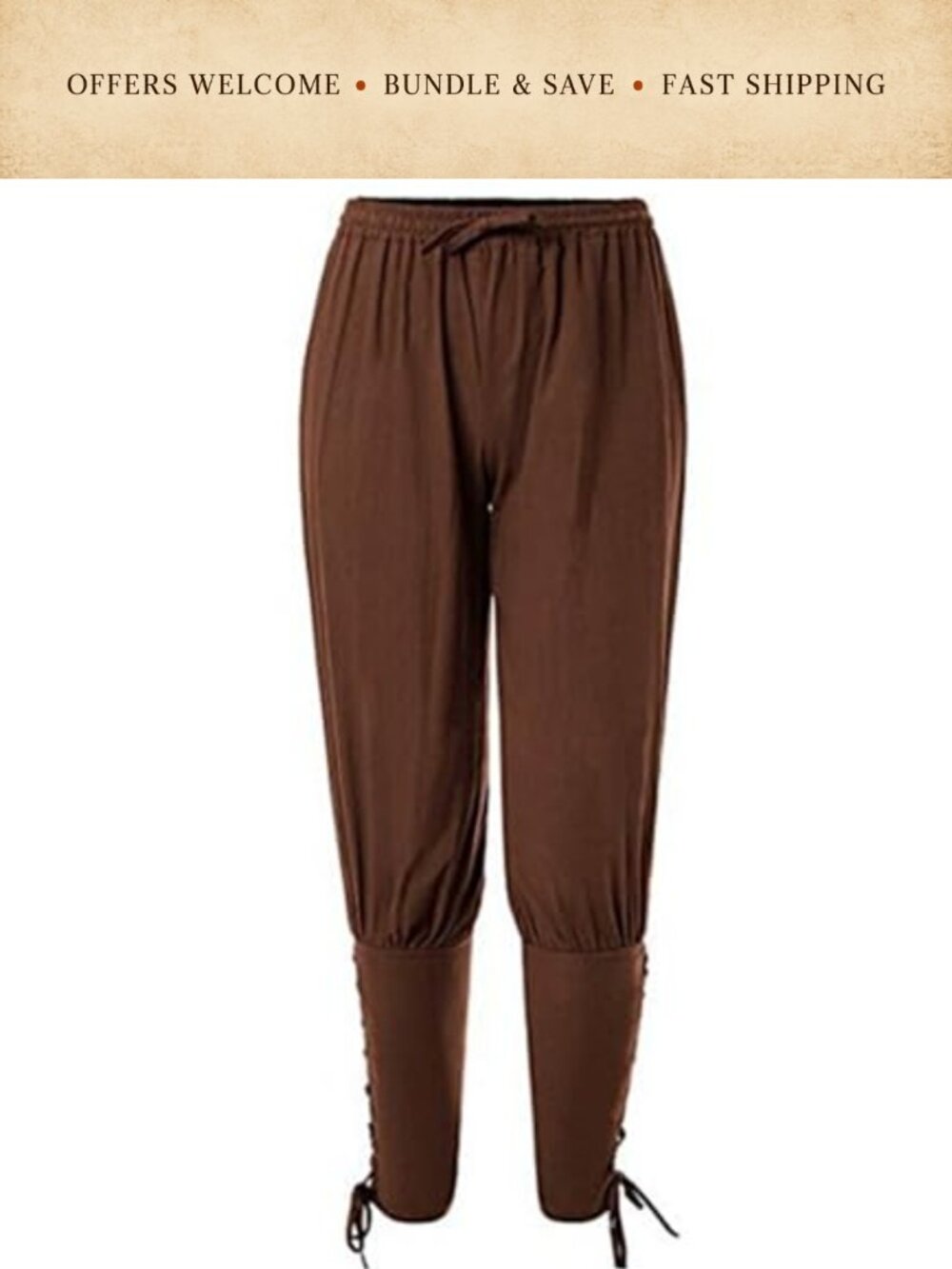 Men's Viking Medieval Satin Ankle Banded Trousers Cosplay Costume Pants